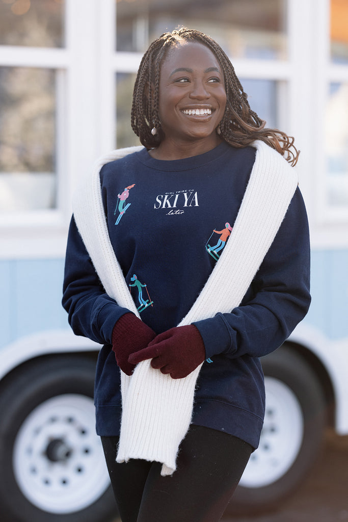 Ski Ya Later Sweatshirt In Navy - Girl Tribe Co. Après Ski Collection