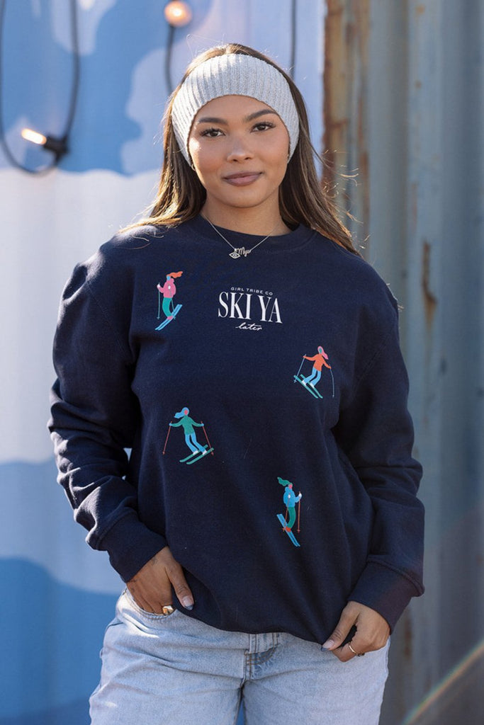 Ski Ya Later Sweatshirt In Navy - Girl Tribe Co. Après Ski Collection