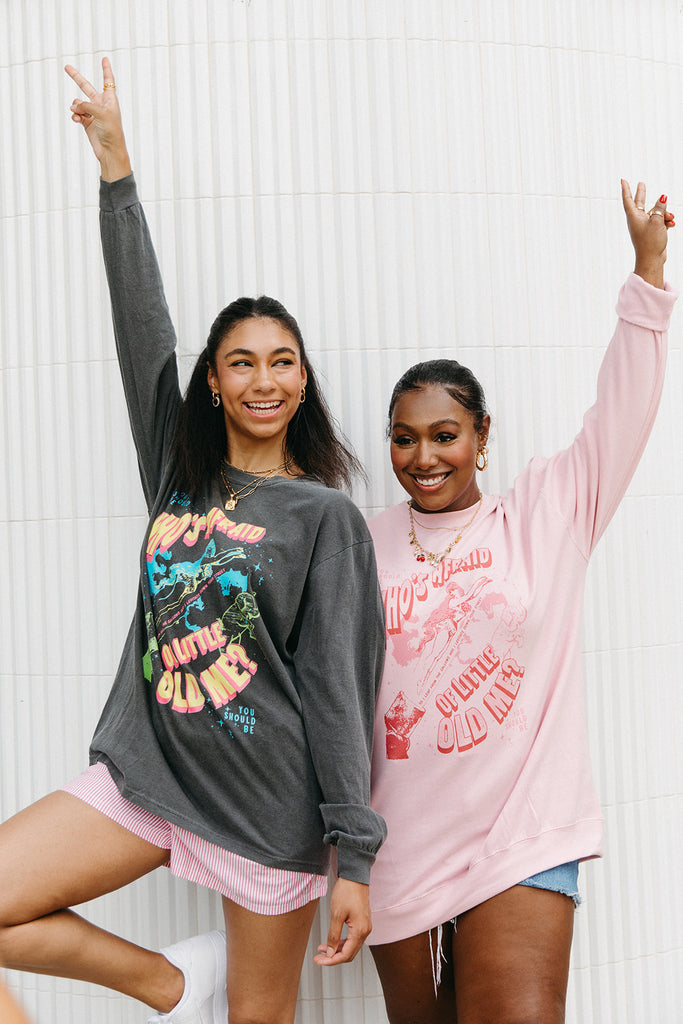 Who's Afraid Of Little Old Me Sweatshirt In Baby Pink - Girl Tribe Co. Miss Americana Collection