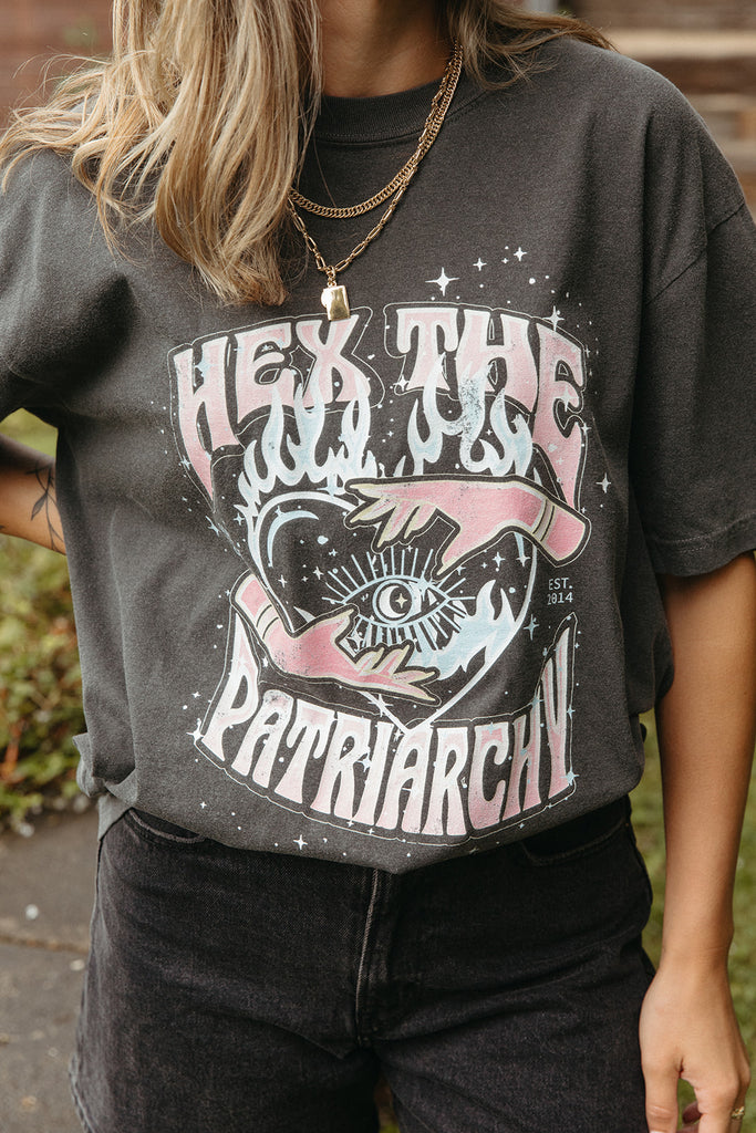 Hex The Patriarchy Tee In Pepper - Girl Tribe Co. Spooky Szn Collection