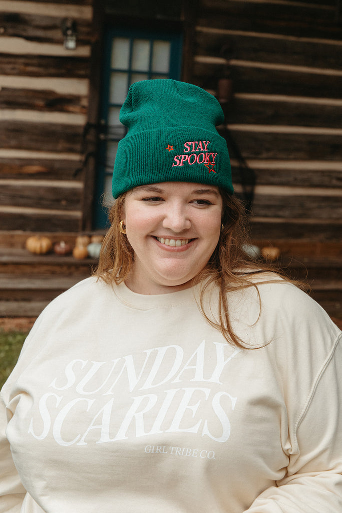 Stay Spooky Beanie In Dark Green - Girl Tribe Co. Spooky Szn Collection