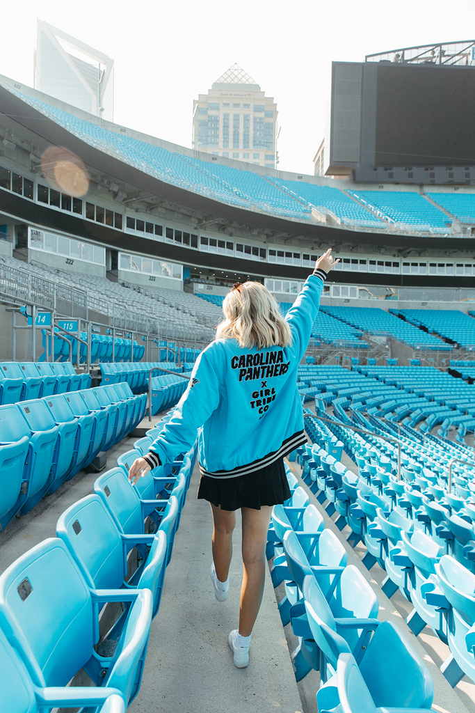 Carolina Panthers Varsity Bomber Jacket - Carolina Panthers x Girl Tribe Co.