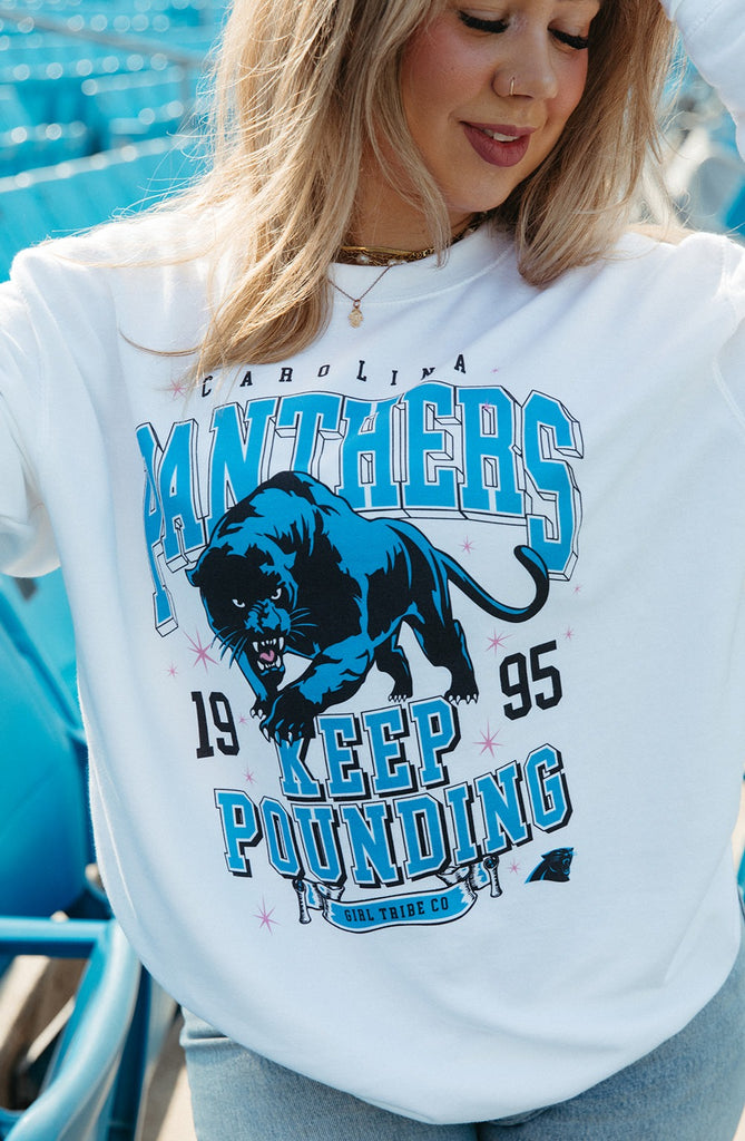 Starry Carolina Panthers Keep Pounding Sweatshirt - Carolina Panthers x Girl Tribe Co. Collection