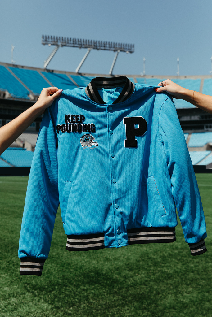 Carolina Panthers Varsity Bomber Jacket - Carolina Panthers x Girl Tribe Co.