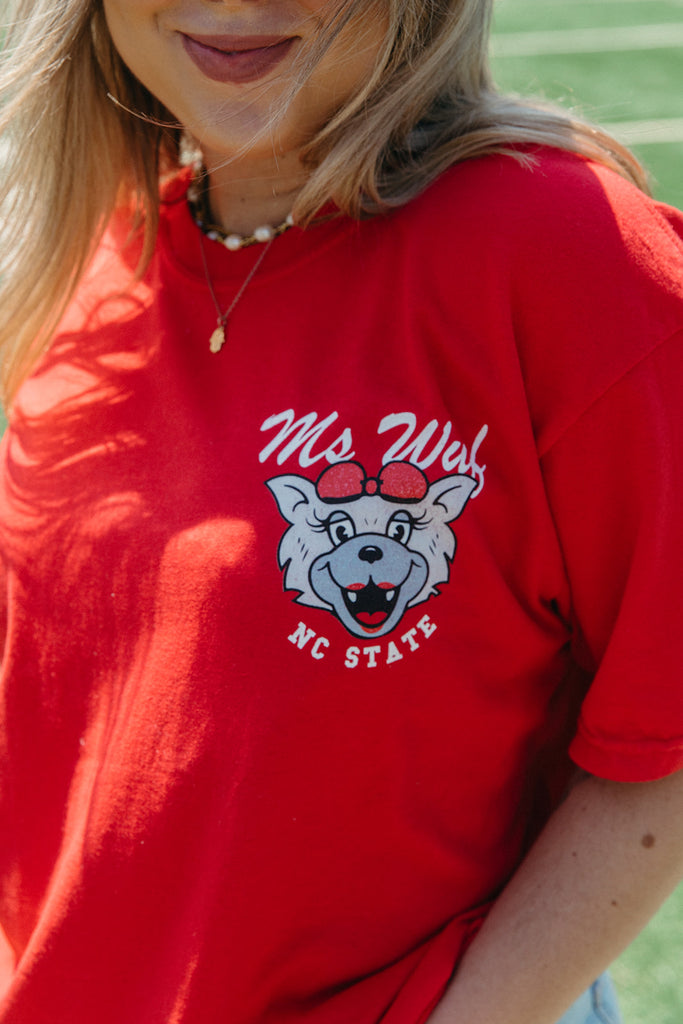 Ms. Wuf Red Tee - NC State x Girl Tribe Co. Collection