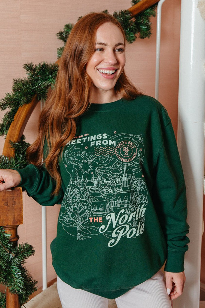 Greetings From The North Pole Sweatshirt - Girl Tribe Co. Holiday Collection