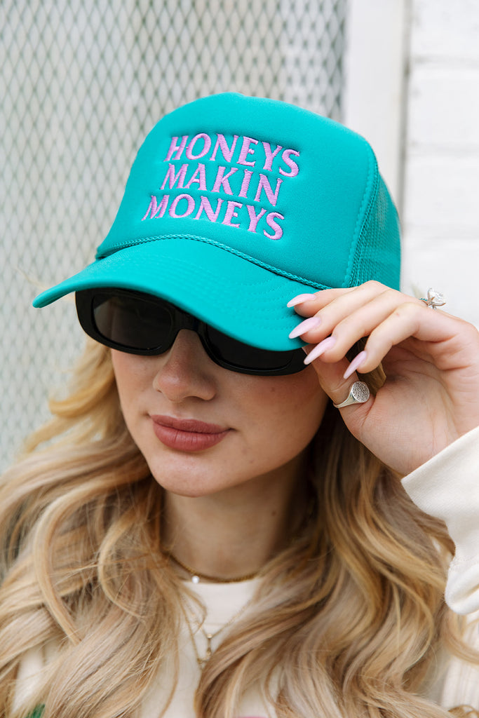 Confident Collection - Honeys Makin Moneys Teal Trucker Hat - Girl Tribe Co.