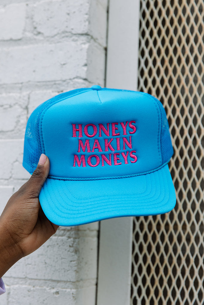 Confident Collection - Honeys Makin Moneys Neon Blue Trucker Hat - Girl Tribe Co.