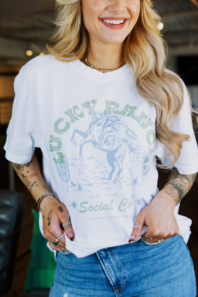  Coastal Cowgirl Collection - Lucky Ranch Social Club Tee - Girl Tribe Co.