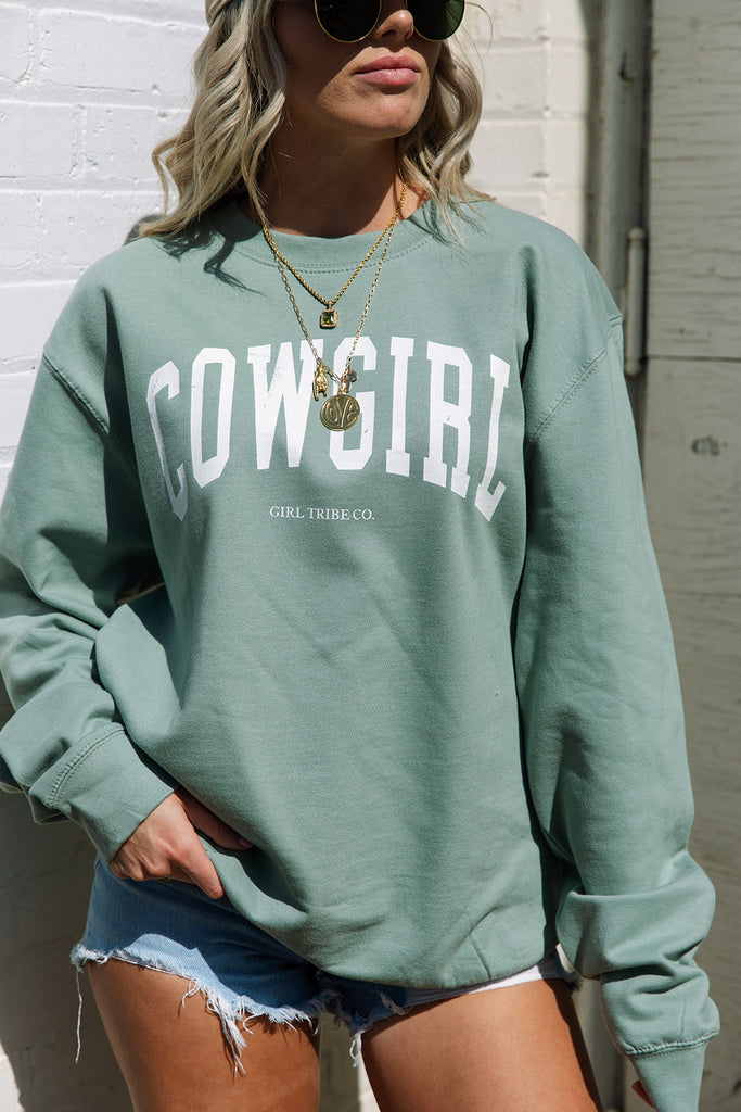 Coastal Cowgirl Collection - Cowgirl Block Sweatshirt in Green - Girl Tribe Co.