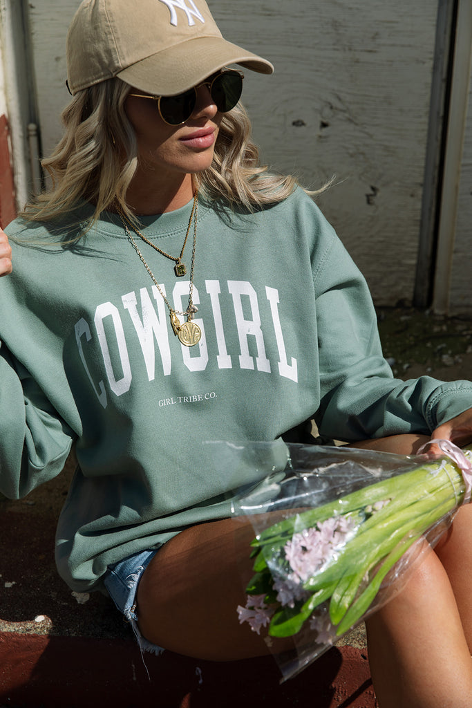 Coastal Cowgirl Collection - Cowgirl Block Sweatshirt in Green - Girl Tribe Co.