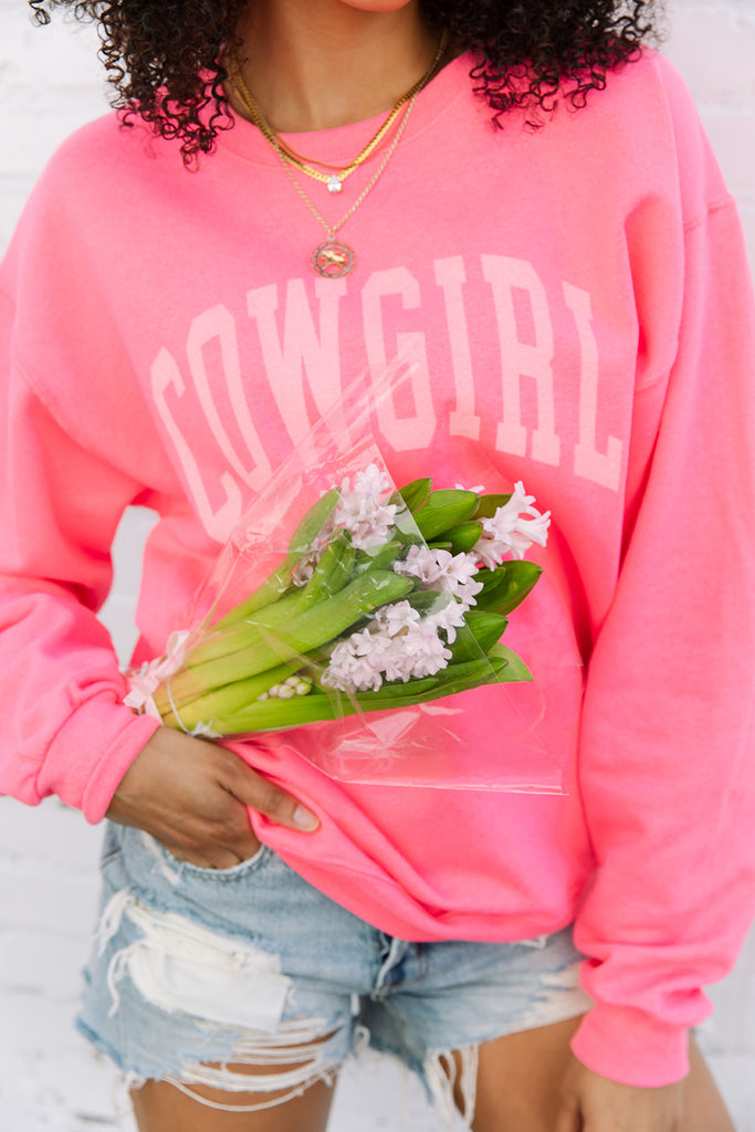 Coastal Cowgirl Collection - Cowgirl Block Sweatshirt in Pink - Girl Tribe Co.