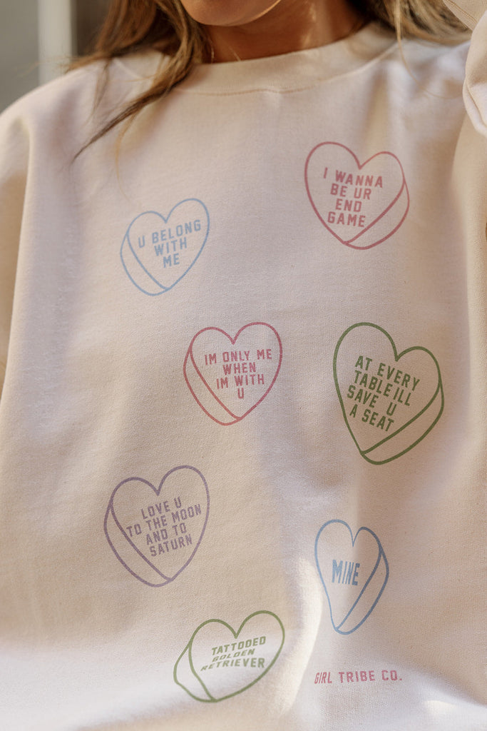 Conversational Hearts Sweatshirt in Ivory - Girl Tribe Co. Besties Collection 