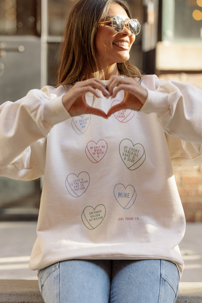 Conversational Hearts Sweatshirt in Ivory - Girl Tribe Co. Besties Collection 