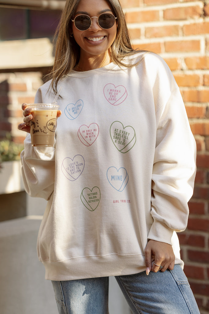 Conversational Hearts Sweatshirt in Ivory - Girl Tribe Co. Besties Collection 