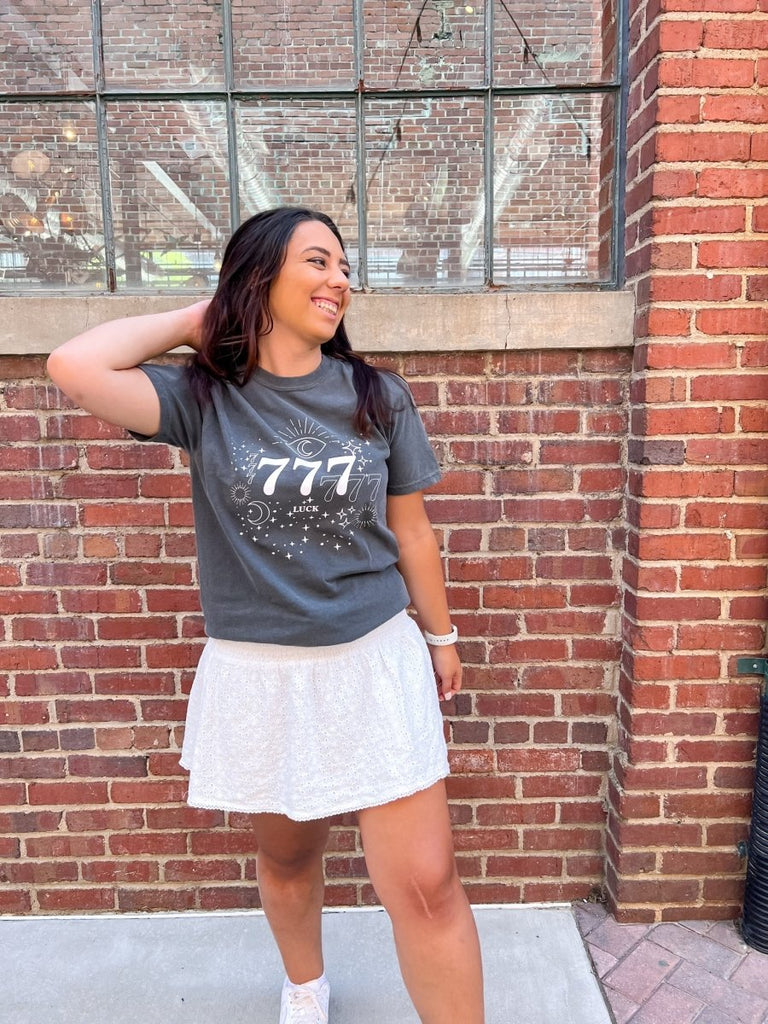 777 Angel Number Tee in Charcoal - Girl Tribe Co.