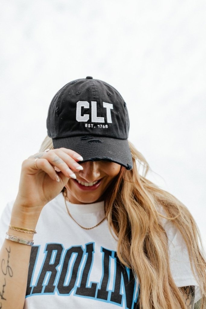 Charlotte Collection - CLT Distressed Black Hat - Girl Tribe Co.