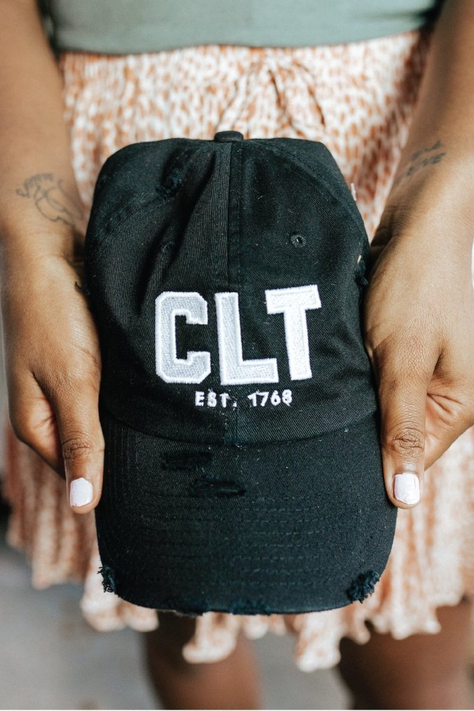 Charlotte Collection - CLT Distressed Black Hat - Girl Tribe Co.