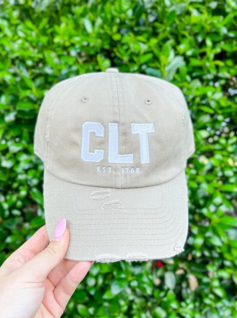 Charlotte Collection - CLT Distressed Hat in Sand - Girl Tribe Co.